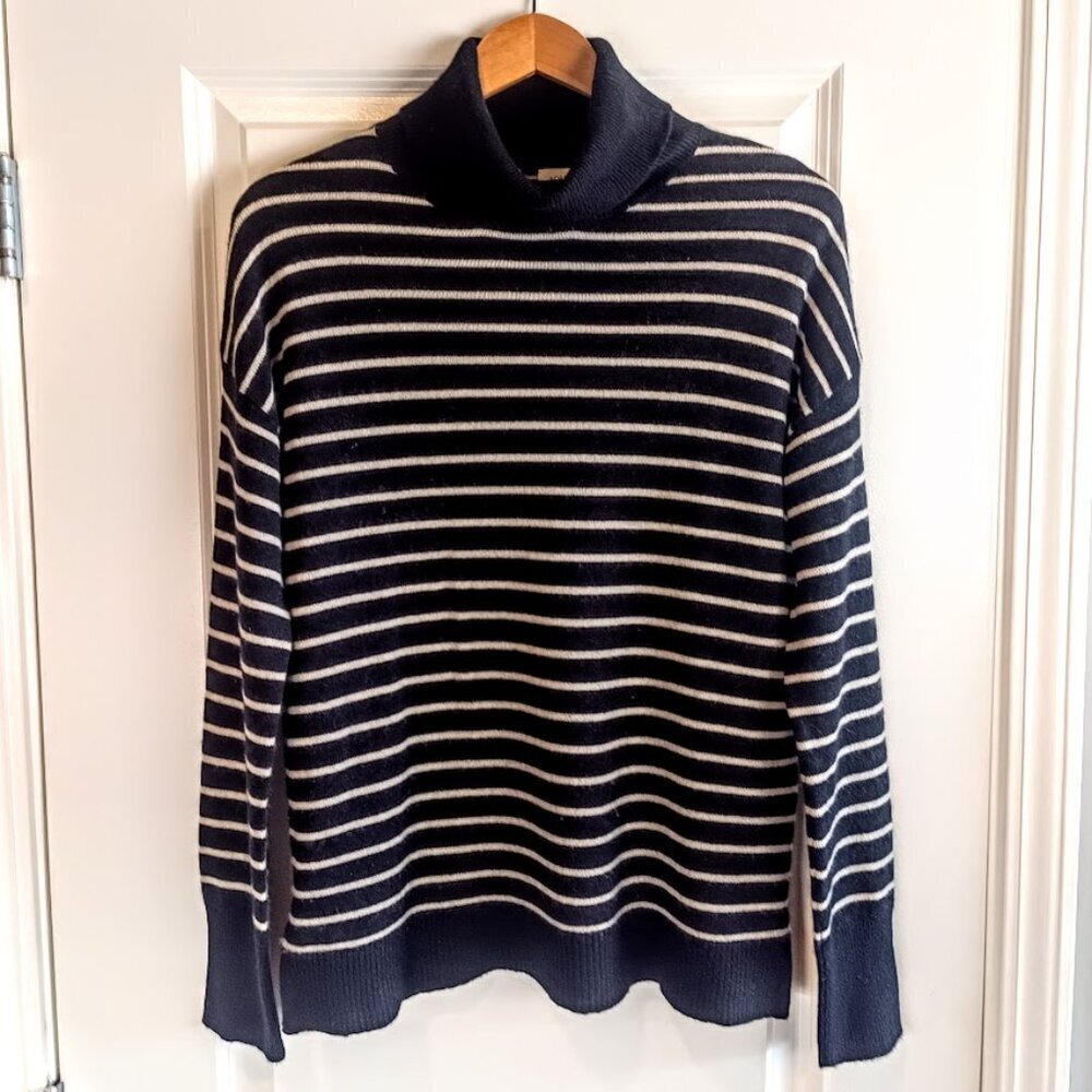 Nordstrom Black White Stripe Cashmere Turtleneck Sweater